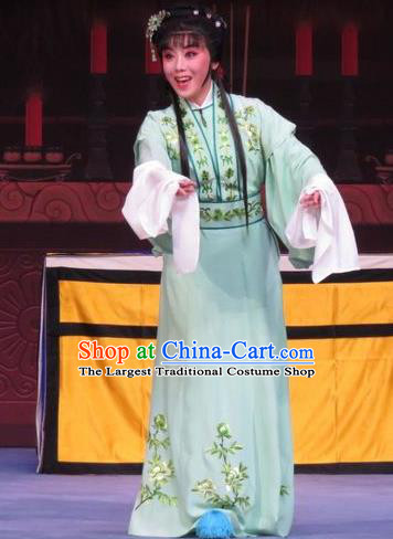 Chinese Ping Opera Actress Xu Wengu Apparels Costumes and Headpieces Yuan Yang Pu Traditional Pingju Opera Diva Young Female Green Dress Garment