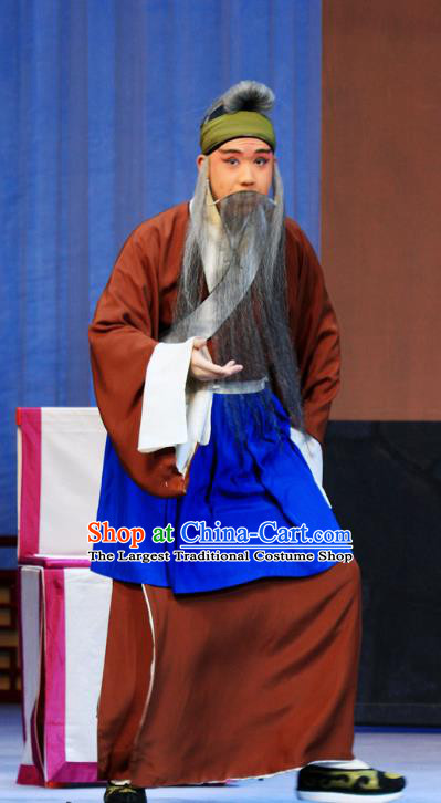 Linjiang Post Chinese Ping Opera Laosheng Costumes and Headwear Pingju Opera Elderly Male Apparels Fisherman Cui Wenyuan Clothing