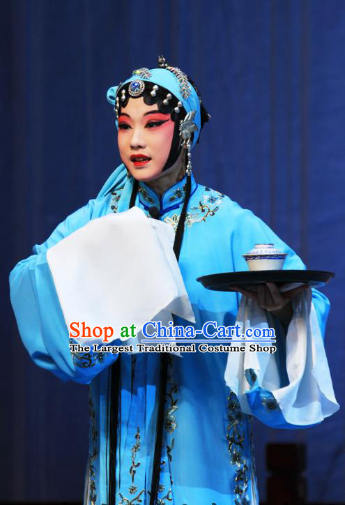 Chinese Ping Opera Hua Tan Apparels Costumes and Headpieces Linjiang Post Traditional Pingju Opera Actress Zhang Cuilan Blue Dress Garment