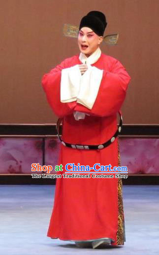 Peach Blossom Temple Chinese Ping Opera Young Male Costumes and Headwear Pingju Opera Xiaosheng Apparels Scholar Official Clothing