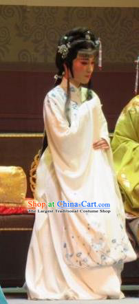 Chinese Ping Opera Noble Lady Lin Daiyu Apparels Costumes and Headpieces Baoyu and Daiyu Traditional Pingju Opera Hua Tan White Dress Garment