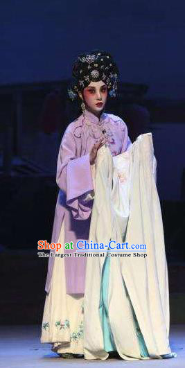 Chinese Ping Opera Actress Apparels Costumes and Headpieces Traditional Pingju Opera The Beautiful Courtesan Hua Tan Du Shiniang Purple Dress Garment