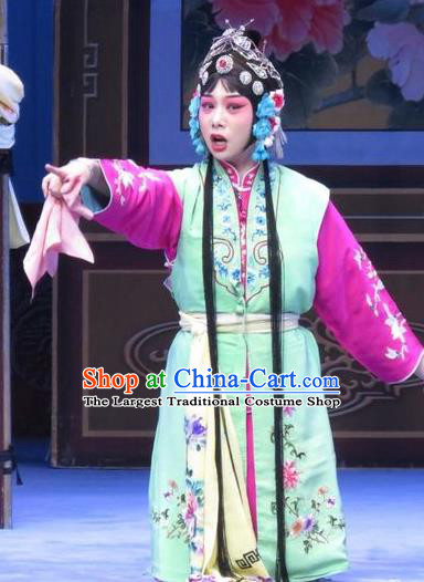 Chinese Ping Opera Xiaodan Apparels Costumes and Headpieces Traditional Pingju Opera San Kan Yu Mei Servant Girl Green Dress Garment