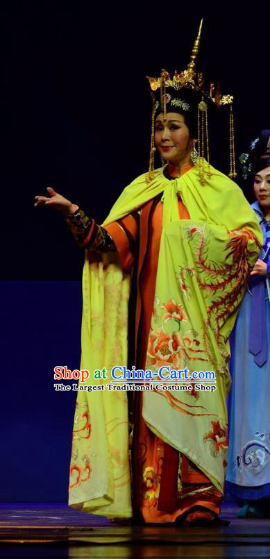 Chinese Ping Opera Empress Costumes Apparels and Headdress Xiaozhuang Changge Traditional Pingju Opera Qing Dynasty Queen Dress Garment