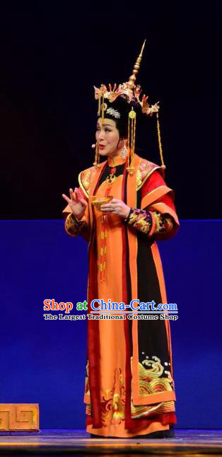 Chinese Ping Opera Queen Mother Costumes Apparels and Headdress Xiaozhuang Changge Traditional Pingju Opera Qing Dynasty Empress Dowager Dress Garment