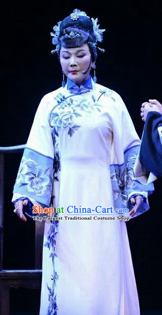 Chinese Ping Opera Young Female Widow Leng Yuefang Costumes Apparels and Headpieces Ji Yin Chuan Qi Traditional Pingju Opera Hostess Dress Garment