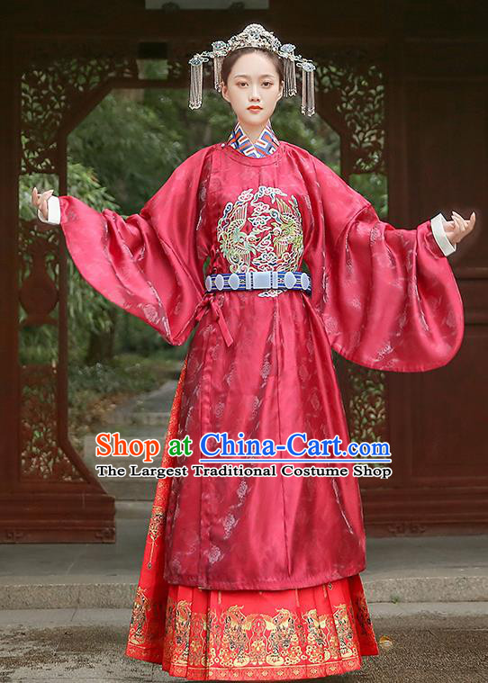 Chinese Traditional Ming Dynasty Bride Red Hanfu Robe Ancient Queen Historical Costumes Empress Apparels