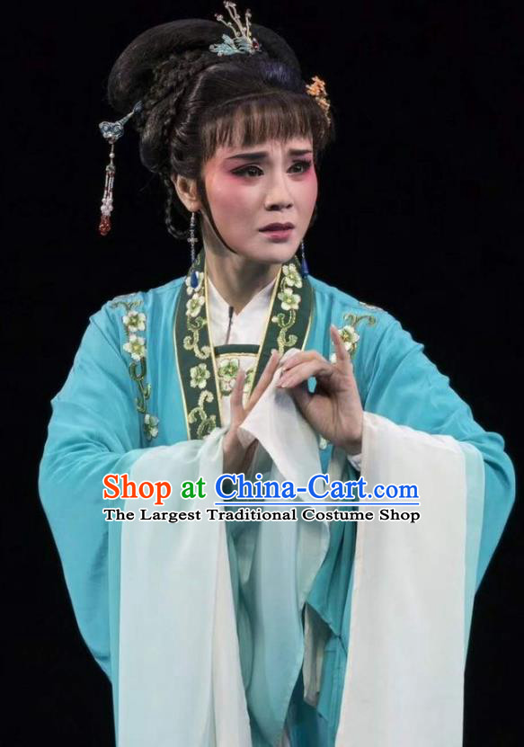 Chinese Shaoxing Opera Actress Garment Shuang Yu Chan Yue Opera Female Role Costumes Middle Female Female Cao Fang Er Dress Apparels and Headpiece