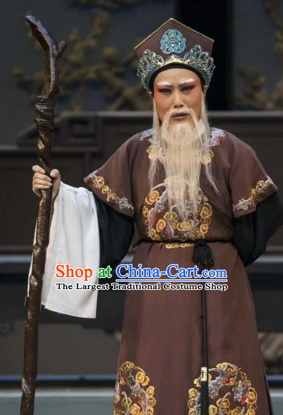 Chinese Yue Opera Patriarch Landlord Costumes Garment Shuang Yu Chan Shaoxing Opera Elderly Male Clothing Chieftain Apparels and Hat