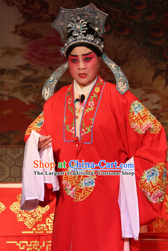 Chinese Yue Opera Young Male Zhang Qingyun Costumes Embroidered Robe and Hat Shaoxing Opera Xiao Sheng Apparels A Tragic Marriage Scholar Wedding Garment