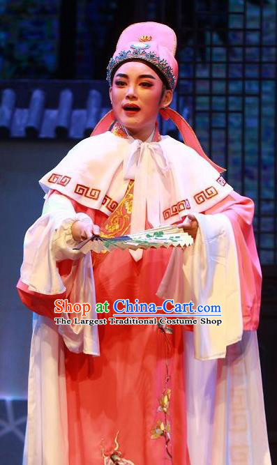 The Wrong Red Silk Chinese Yue Opera Niche Apparels Shaoxing Opera Xiaosheng Costumes Garment Scholar Young Men Embroidered Robe and Hat