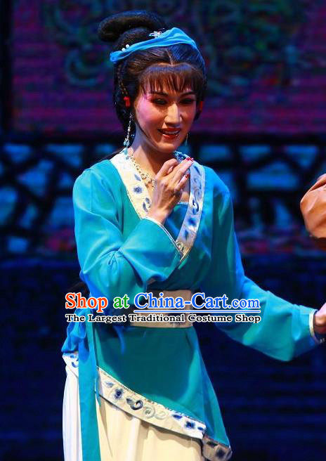 Chinese Shaoxing Opera Civilian Lady The Wrong Red Silk Costumes Yue Opera Countrywoman Garment Young Female Apparels and Headdress