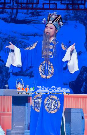 Chinese Yue Opera Imperial Tutor Hua Costumes Flirting Scholar Garment Shaoxing Opera Laosheng Elderly Male Robe Apparels and Headwear