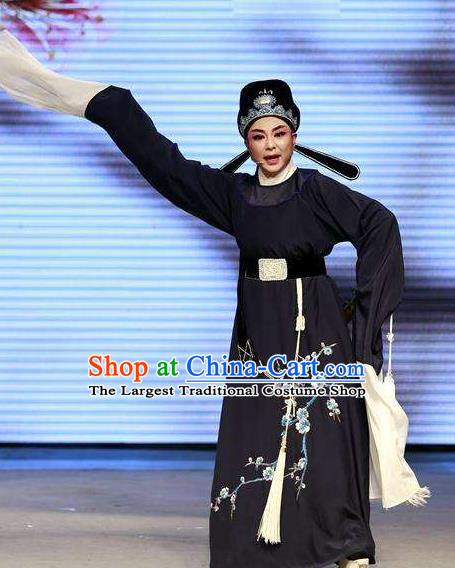 Chinese Yue Opera Lu You And Tang Wan Scholar Costumes Blue Robe and Hat Shaoxing Opera Niche Poet Young Male Apparels Garment