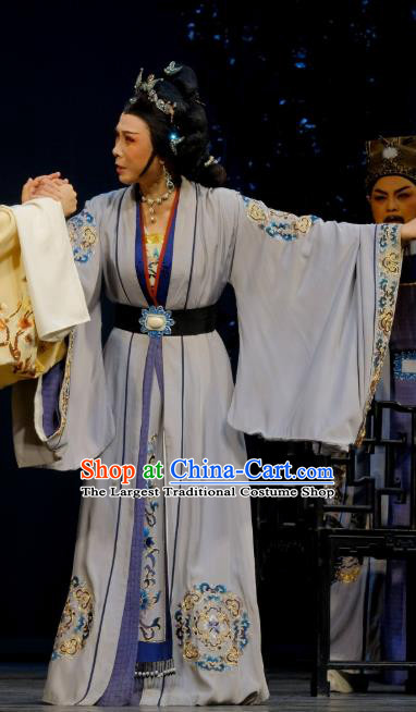 Chinese Shaoxing Opera Elderly Dame Dress Garment Yue Opera Hua Dan Lu You And Tang Wan Old Female Costumes Laodan Apparels and Hair Accessories