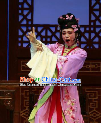 Chinese Shaoxing Opera Hua Tan Diva Pink Dress and Headpieces Yue Opera Shuang Jiao Jie Qin Costumes Actress Noble Lady Cang Qiugu Apparels Garment