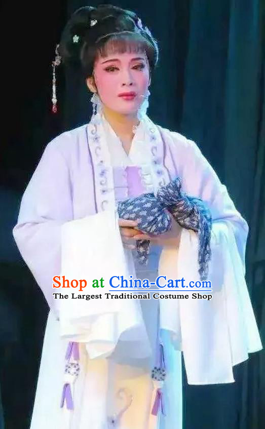 Chinese Shaoxing Opera Tsing Yi Apparels and Headpieces Yue Opera Tell On Sargam Young Female Dress Costumes Distress Maiden Zhang Zhenzhu Garment