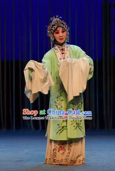 Chinese Shaoxing Opera Huadan Apparels and Headdress Yue Opera Tell On Sargam Garment Costumes Young Lady Green Dress