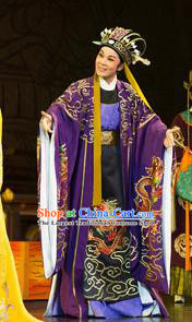 Chinese Yue Opera Court Eunuch Farewell Song of Da Tang Costumes Shaoxing Opera Garment Clothing Official Purple Apparels and Hat