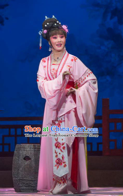 Chinese Shaoxing Opera Diva Hua Tan Garment Yue Opera Lu You And Tang Wan Costumes Apparels Noble Lady Pink Dress and Headpieces