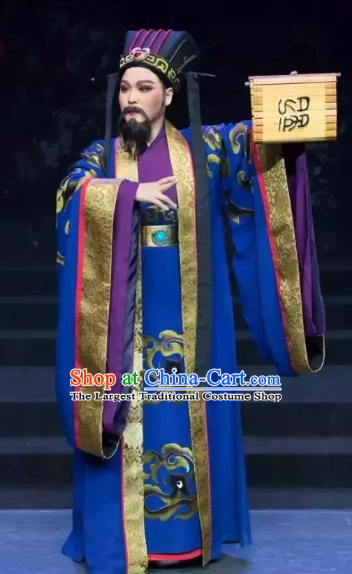 Chinese Yue Opera Minister Costumes and Headwear Han Xing Wei Yang Shaoxing Opera Apparels Garment Han Dynasty Official Clothing