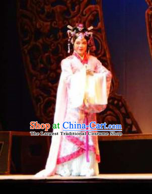 Chinese Shaoxing Opera Court Lady Costumes and Hair Jewelry Changle Palace Yue Opera Actress Garment Han Dynasty Princess Huyang Apparels Hanfu Dress