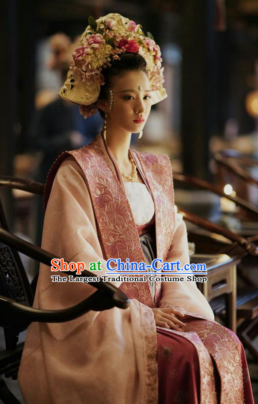 Chinese Ancient Noble Consort Zhang Historical Costumes Drama Serenade of Peaceful Joy Song Dynasty Court Concubine Garment and Hair Accessories