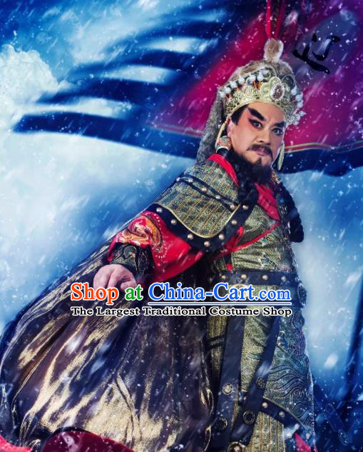 Chinese Yue Opera King Apparels Costumes and Headwear Shaoxing Opera The Desolate Palace of Liao Elderly Male Garment Clothing