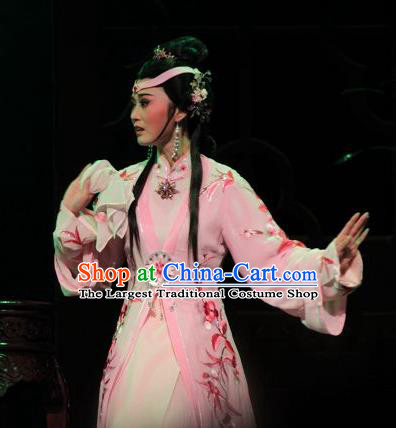 Chinese Shaoxing Opera Young Female Feng Jie Apparels Costumes and Headdress Yue Opera Noble Consort Pink Dress Garment