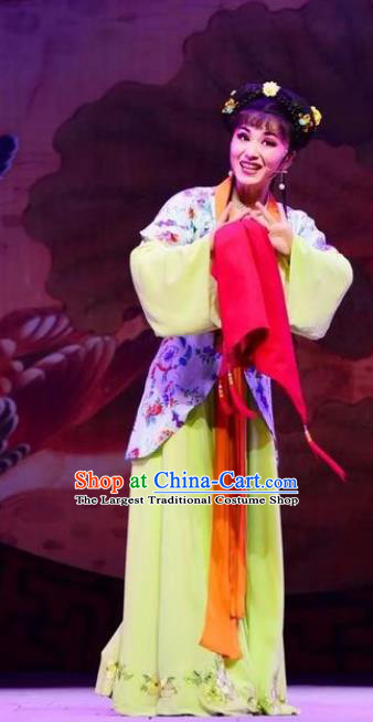 Chinese Shaoxing Opera Servanr Girl Costumes and Headpieces Lions Roar Yue Opera Xiao Dan Young Lady Dress Apparels Garment