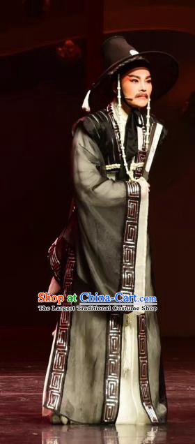 Chinese Yue Opera Official Black Costumes and Headwear Shaoxing Opera Chunh Yang Male Bian Xuedao Korean Garment Apparels