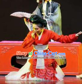 Chinese Shaoxing Opera Korean Geisha Hanbok Garment and Headpieces Chunh Yang Yue Opera Female Red Dress Costumes Apparels