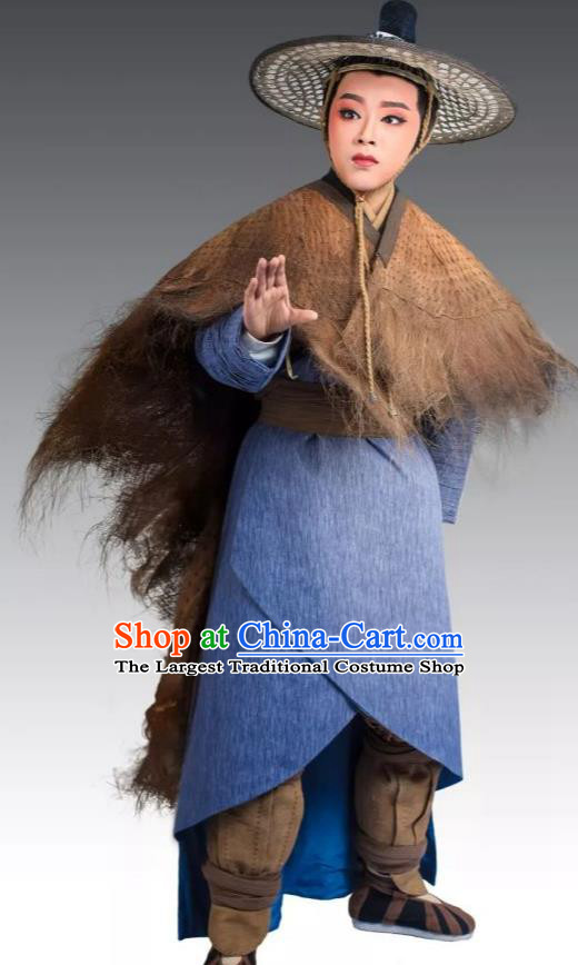 Chinese Yue Opera Young Male Apparels Costumes and Bamboo Hat From Love to Patriotism Deliver the Messenger Shaoxing Opera Xiaosheng Garment