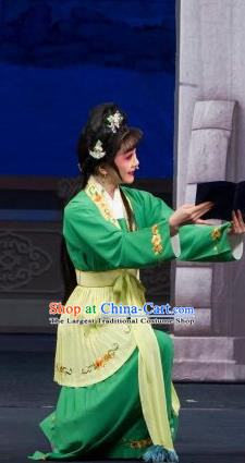 Chinese Shaoxing Opera Young Lady Green Dress Apparels and Headpieces Tao Li Mei Yue Opera Xiao Dan Garment Costumes