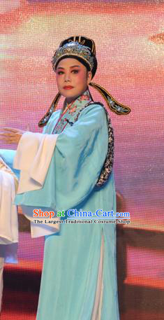 He Wenxiu Chinese Yue Opera Poor Scholar Apparels Costumes and Headwear Shaoxing Opera Xiaosheng Niche Garment