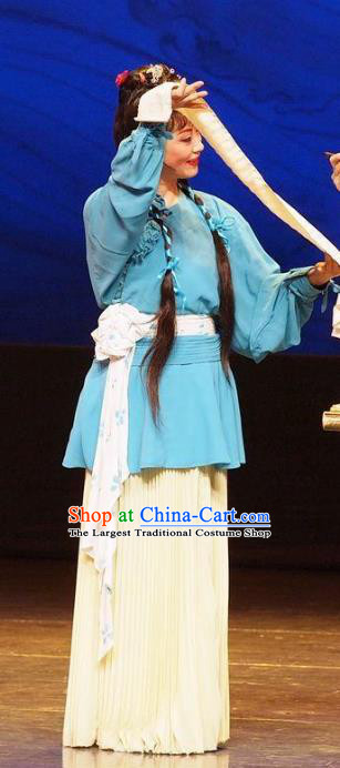 Chinese Shaoxing Opera Country Lady Dress Apparels Costumes and Headpieces He Wenxiu Yue Opera Servant Girl Young Lady Garment