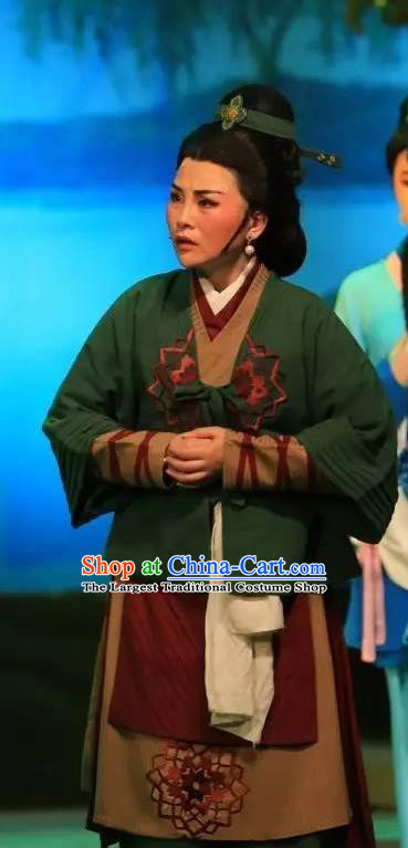 Chinese Shaoxing Opera Country Woman Dress Costumes and Headpieces He Wenxiu Yue Opera Middle Age Dame Garment Apparels