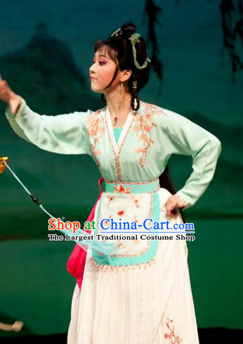 Emperor and the Village Girl Chinese Shaoxing Opera Xiaodan Dress Costumes and Headpieces Young Female Garment Yue Opera Country Lady Apparels