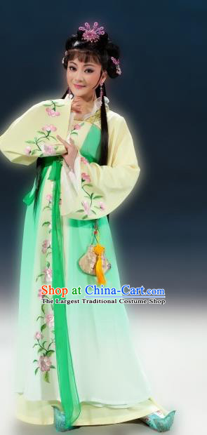 Chinese Shaoxing Opera Hua Tan Green Dress and Headpieces Butterfly Love Monk Yue Opera Young Lady Xiang Ning Apparels Garment Costumes