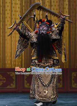 Fan Xi Liang Chinese Peking Opera General Kao Garment Costumes and Headwear Beijing Opera Martial Male Xun Huang Apparels Armor Suit with Flags Clothing