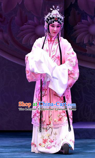 Chinese Beijing Opera Hua Tan Apparels Costumes and Headdress Love of Jade Hairpin Traditional Peking Opera Young Mistress Dress Actress Zhang Yuzhen Garment