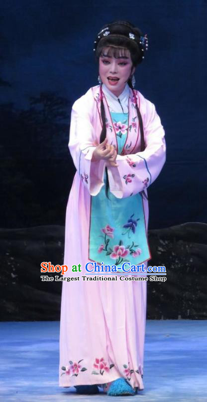 Chinese Ping Opera Embroidered Female Li Hua Apparels Costumes and Headpieces Traditional Pingju Opera Pear Blossom Love Actress Pink Dress Garment