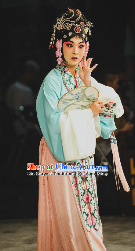 Chinese Beijing Opera Court Lady Apparels Costumes and Headdress Xie Yaohuan Traditional Peking Opera Young Female Actress Dress Garment