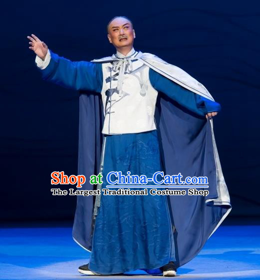 Jin Lv Qu Chinese Peking Opera Laosheng Garment Costumes and Headwear Beijing Opera Elderly Male Apparels Qing Dynasty Scholar Gu Zhenguan Clothing