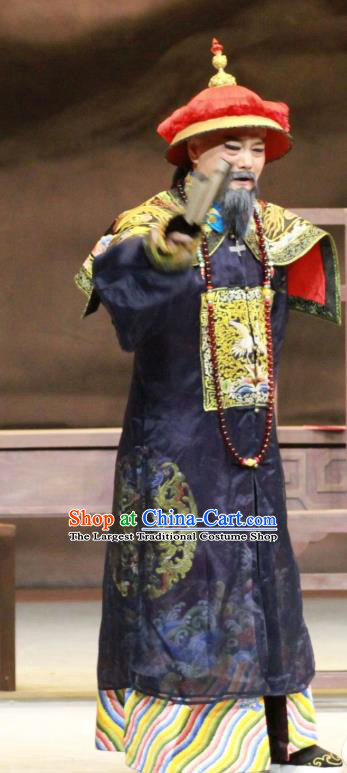 Jin Lv Qu Chinese Peking Opera Elderly Male Narang Mingzhu Garment Costumes and Headwear Beijing Opera Official Apparels Qing Dynasty Minister Clothing