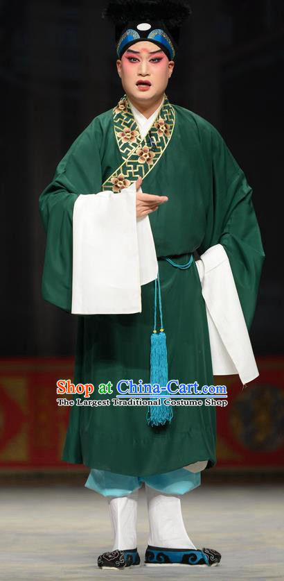 The Oil Vendor and His Pretty Bride Chinese Ping Opera Xiaosheng Garment Costumes and Headwear Pingju Opera Young Male Qin Zhong Green Apparels Clothing