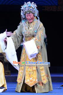 Chinese Ping Opera Noble Dame Apparels Costumes and Headpieces Da Song Zhong Yi Zhuan Traditional Pingju Opera Elderly Woman Dress Garment