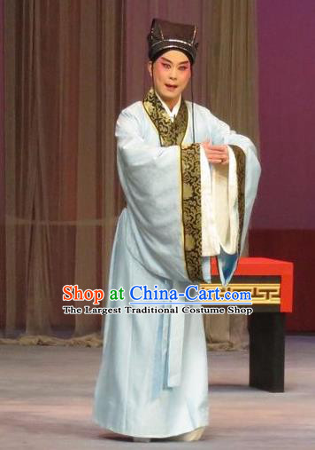 Southeast Fly the Peacocks Chinese Ping Opera Scholar Garment Costumes and Headwear Pingju Opera Xiaosheng Jiao Zhongqing Apparels Clothing