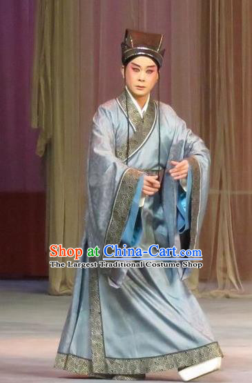 Southeast Fly the Peacocks Chinese Ping Opera Minister Garment Costumes and Headwear Pingju Opera Xiaosheng Jiao Zhongqing Apparels Scholar Clothing