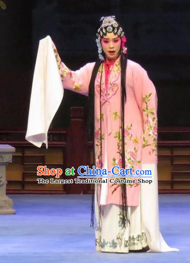 Chinese Ping Opera Hua Tan Apparels Costumes and Headpieces Southeast Fly the Peacocks Traditional Pingju Opera Actress Liu Lanzhi Pink Dress Garment